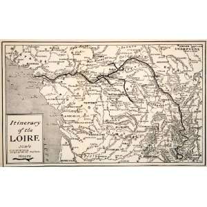  1906 Lithograph Map Itinerary Loire France Bretagne 