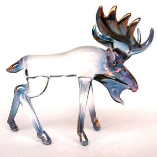 Moose Figurine of Hand Blown Glass and 24K Gold  
