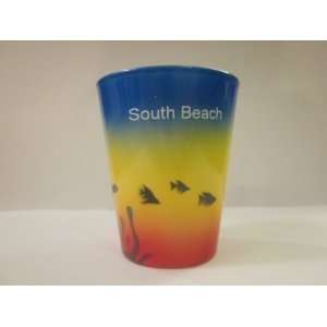  Air Brushed South Beach Shot Glass  Blue, Yellow and Red 