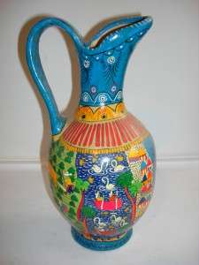 VINTAGE SOMBRERO BLUE CLAY PITCHER HAND PAINT WEDDING  
