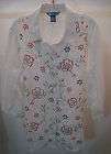 Peck & Peck Sheer White Lacy Button Front Shirt L  