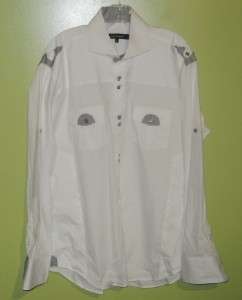 New BOGOSSE Seba White 01 Cotton Pic Stitching LS Leather Tabs Shirt 5 