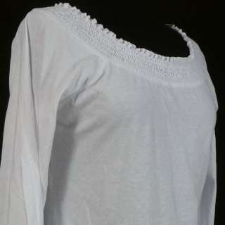 RXB solid white jersey smocked off shoulder ls mexican peasant blouse 
