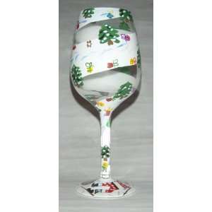  Skiing Santa Wine Glass 