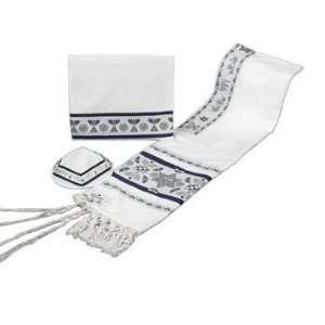   TLCH 18 SB 18 in. Silver   Blue Chai Dacron   Wool Talit, Kipa and Bag