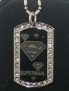 SUPERMAN cool CZ Dog Tag Pendant Necklace  