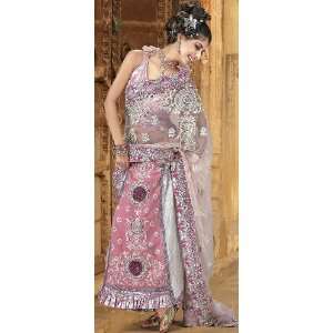 Powder Pink Bridal Lehenga Sari with Patch Border and Embroidery All 