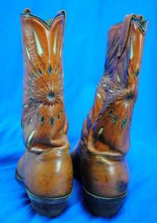 Vtg Brown Mens 9.5 Acme Leather Cowboy Boots Starburst  
