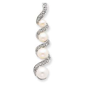 New Sterling Silver Freshwater Pearl CZ Pendant  
