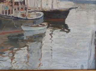 Camillo Adriani Impressionist Marine Harbor Boats Seascape Vintage Oil 