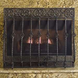 Tuscany Cast Iron Fireplace Screen with Straight Top   Bronze, Without 