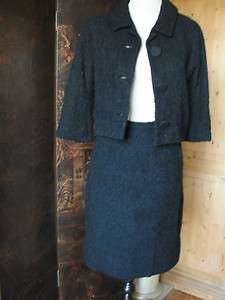 Vintage Womens Wool Boucle Black Jacket Blazer Skirt Suit S 0/2/4 XS/S 