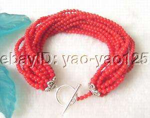 Genuine 15Strds AA Red Coral Bracelet 925 Silver Clasp  