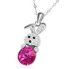 White Gold Plated Rabbit Charm with White and Pink Swar