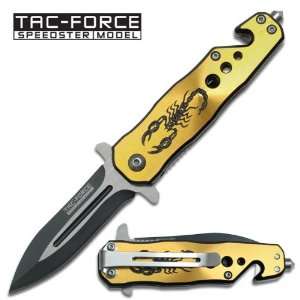  Yellow Scorpion Stiletto Style Spring Assisted Knife   3 1 