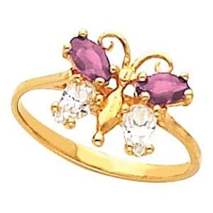   Yellow Gold Pink Tourmaline and Swarovski Gem Butterfly Ring Jewelry