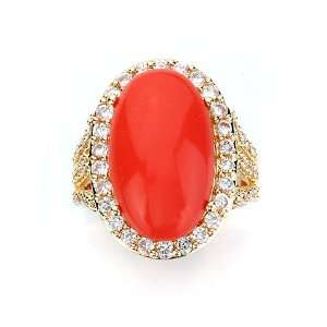  OVAL SIMULATED CORAL RING CHELINE Jewelry