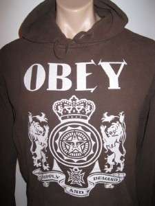 mens OBEY supply and demand HOODIE pullover sweatshirt BROWN excellent 