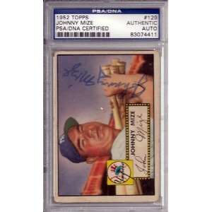  Johnny Mize Autographed 1952 Topps Card PSA/DNA Sports 