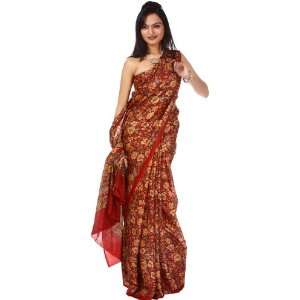  Red Floral Printed Suryani Sari from Mysore   Pure Silk 