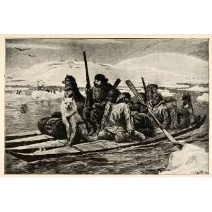  1899 Print Kayak Ice Straits Arctic Exploration Outdoors Inuit Dogs 