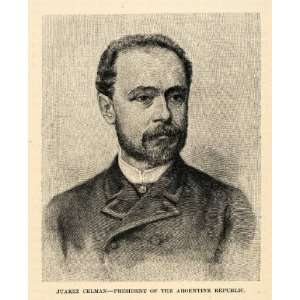 1888 Wood Engraving Juarez Celman President Argentina 
