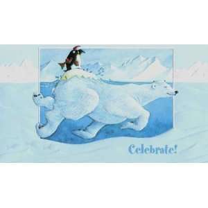  Polar Bear & Penguin Christmas Cards Hitchin a Ride 