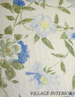 BLUE, YELLOW & IVORY PEONY FLORAL F/QUEEN COTTON QUILT + SHAMS SET 