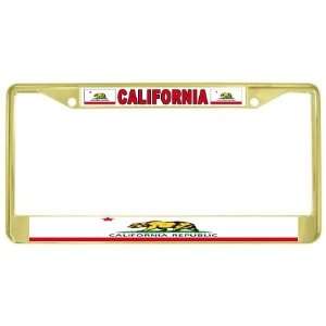  California CA State Flag Gold Tone Metal License Plate 