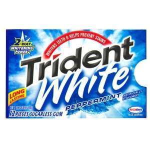 Trident White Sugarless Gum, Peppermint, 12 Count Packages (Pack of 24 