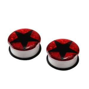 Red Shimmer Star Single Flare Plugs with O Rings   1 (25mm)   Sold as 