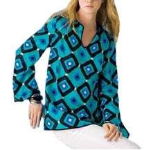 Sutton Studio Womens Silk Teal GeometricPrint Tunic Top  