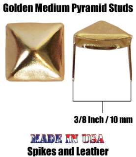 100 Gold Stud 3/8 Pyramid Studs Studded 10mm Tack Spot  