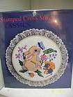   STAMPED CROSS STITCH KIT BUNNY FRIENDS W/HOOP AND LACE 7 RD SEALED