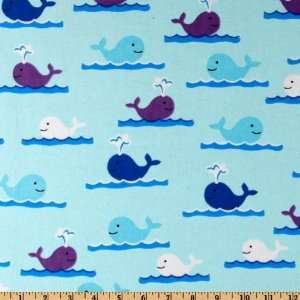  43 Wide Camelot Flannel Whales Light Blue Fabric By The 