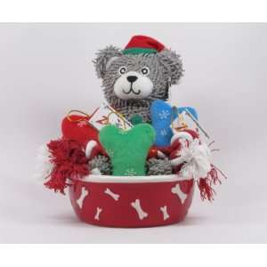    Holiday Pet Gift Set Ceramic Bowl & Dog Toy Pack