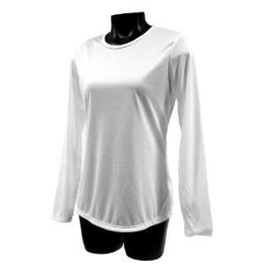 A4 Womens Adult Long Sleeve Athletic Crew Sport Shirt Top White NW3002 