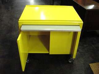 Retro Audio Video Rolling Storage Cart with Tray Yellow  