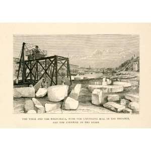 1876 Wood Engraving Via Marmorata Tiber River Capitoline 