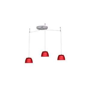   Nickel Lexi Contemporary / Modern Three Light Pendant with Red/Opa