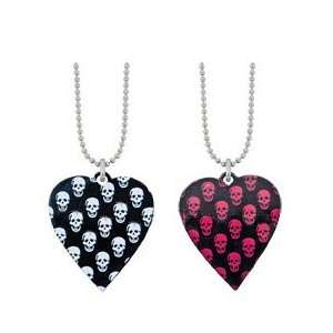   Black Heart Necklace with Pink Skull Pattern with Ball Chain Jewelry