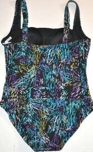 CALVIN KLEIN Swimsuit Square Neck Pleat black multi color 1 pc womens 