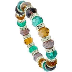  7 in. Multi Color Faceted Glass Crystal Bracelet on Elastic 