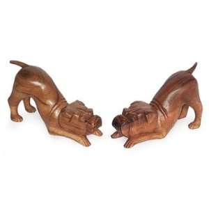  Wood statuettes, Bulldog Brothers (pair)