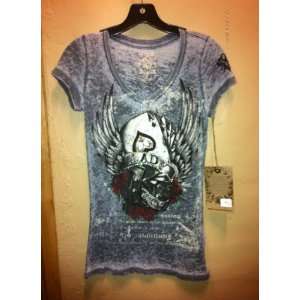    Velvet Stone Black Burnout Lady Luck Tee Size S 