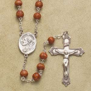 Sterling Silver Rosary Rosaries Catholic Genuine Brown Carved Wood 