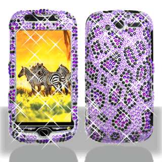 PURPLE LEOPARD BLING CASE COVER + CAR CHARGER for HTC myTouch 4G T 