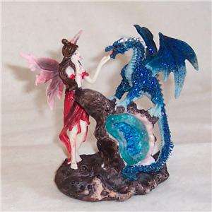 Fairy Figurine in Red with Blue Dragon on Blue Geode  