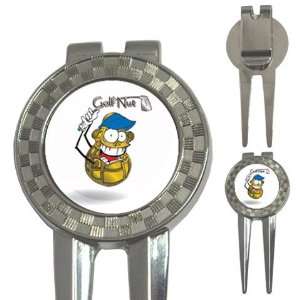  Golf Nut with Words, 3 in one Divot Tool, Ballmarker 