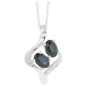 14K White Gold 1.34cttw Round Diamond and Oval Blue Sapphire Necklace